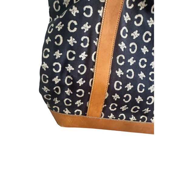 CELINE Vintage Tan Blue Macadam Tote Shoulder Bag - Picture 4 of 16